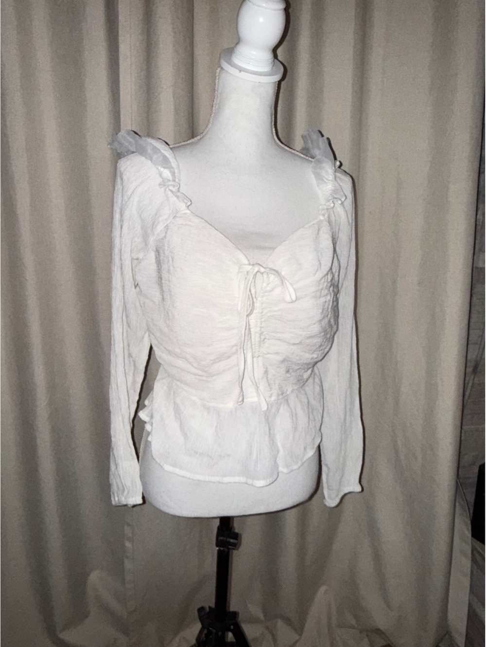 Celebrity Pink White Ruffle Peplum Blouse Size Large